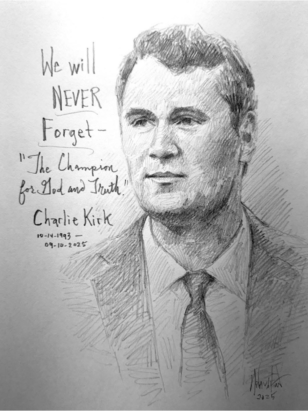 Pencil Portrait Sketch with Handwritten Tribute